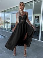 Midi Jurk met V-hals en Hoge Split - Midi Dresses - Jurkjes.co