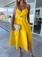 Midi Jurk met V-hals en Hoge Split - Midi Dresses - Jurkjes.co