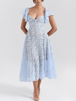 Midi Jurk met V-hals en Kant Bloemenprint - Group9 - Jurkjes.co