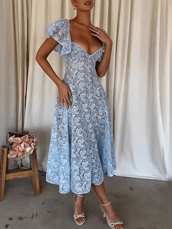 Midi Jurk met V-hals en Kant Bloemenprint - Group9 - Jurkjes.co