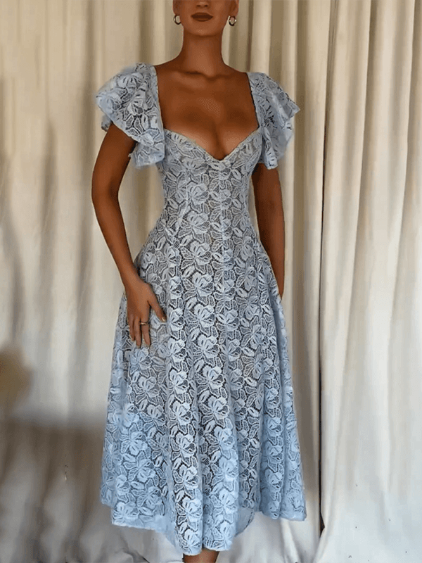 Midi Jurk met V-hals en Kant Bloemenprint - Group9 - Jurkjes.co