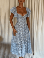 Midi Jurk met V-hals en Kant Bloemenprint - Group9 - Jurkjes.co