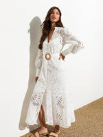 Midi Jurk met V-hals en Kantdetails - Maxi Dresses - Jurkjes.co