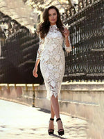 Midi Jurk met V-hals en Kanten Bloemenprint - Midi Dresses - Jurkjes.co