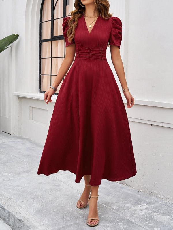 Midi Jurk met V-hals en Kapmouwtjes - Midi Dresses - Jurkjes.co