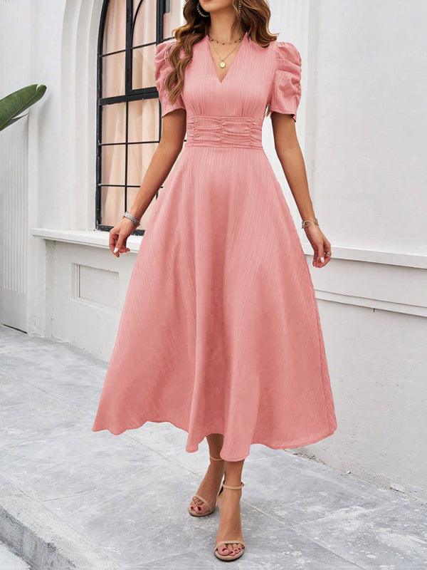 Midi Jurk met V-hals en Kapmouwtjes - Midi Dresses - Jurkjes.co