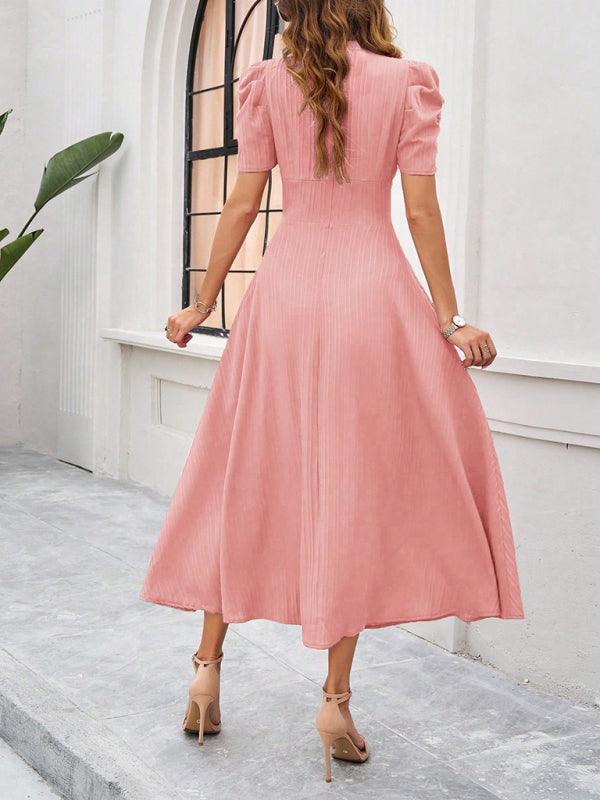 Midi Jurk met V-hals en Kapmouwtjes - Midi Dresses - Jurkjes.co