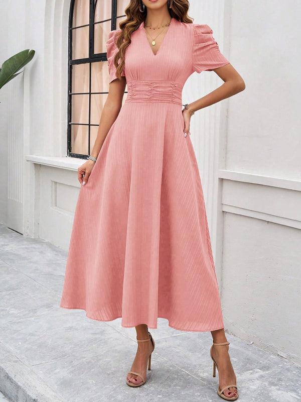 Midi Jurk met V-hals en Kapmouwtjes - Midi Dresses - Jurkjes.co