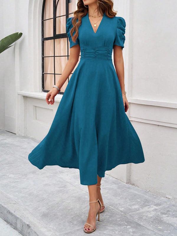 Midi Jurk met V-hals en Kapmouwtjes - Midi Dresses - Jurkjes.co