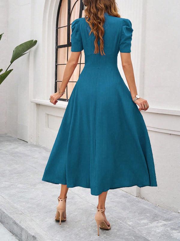 Midi Jurk met V-hals en Kapmouwtjes - Midi Dresses - Jurkjes.co