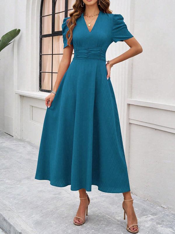 Midi Jurk met V-hals en Kapmouwtjes - Midi Dresses - Jurkjes.co