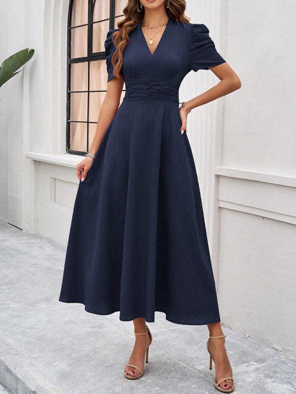 Midi Jurk met V-hals en Kapmouwtjes - Midi Dresses - Jurkjes.co