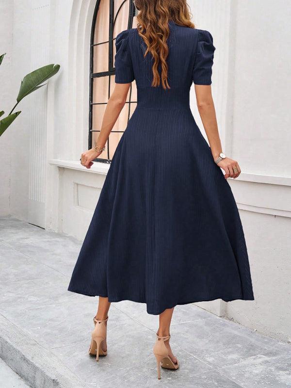 Midi Jurk met V-hals en Kapmouwtjes - Midi Dresses - Jurkjes.co