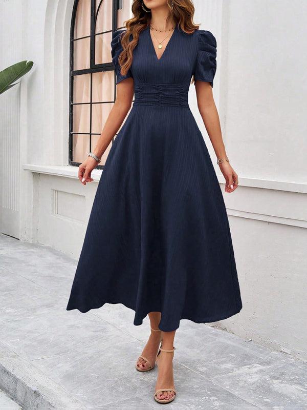Midi Jurk met V-hals en Kapmouwtjes - Midi Dresses - Jurkjes.co
