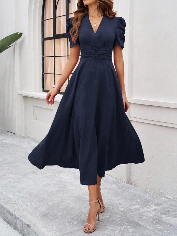 Midi Jurk met V-hals en Kapmouwtjes - Midi Dresses - Jurkjes.co