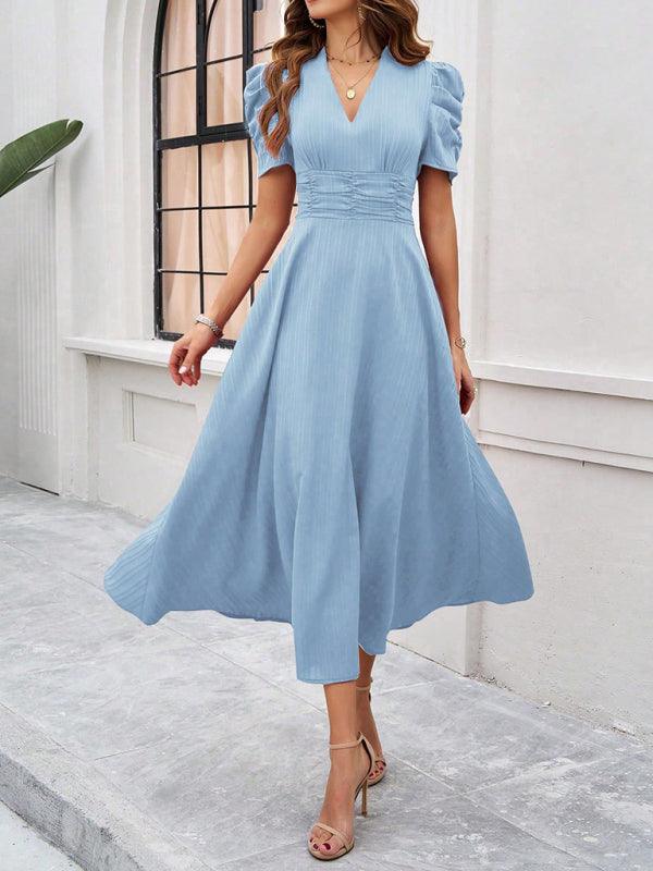 Midi Jurk met V-hals en Kapmouwtjes - Midi Dresses - Jurkjes.co