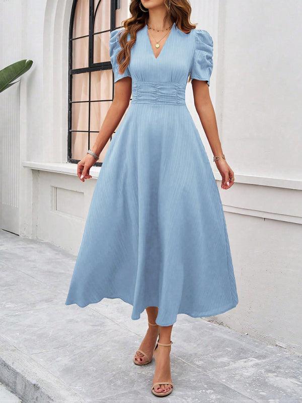 Midi Jurk met V-hals en Kapmouwtjes - Midi Dresses - Jurkjes.co