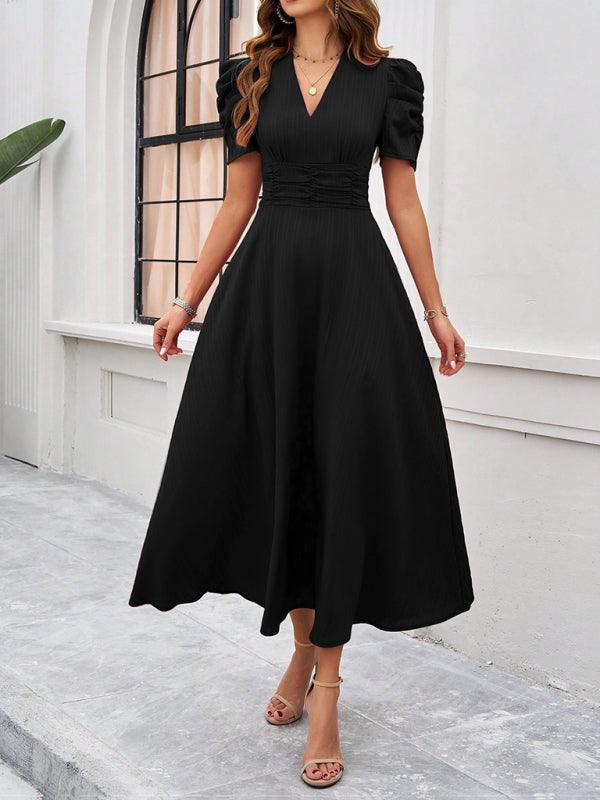 Midi Jurk met V-hals en Kapmouwtjes - Midi Dresses - Jurkjes.co