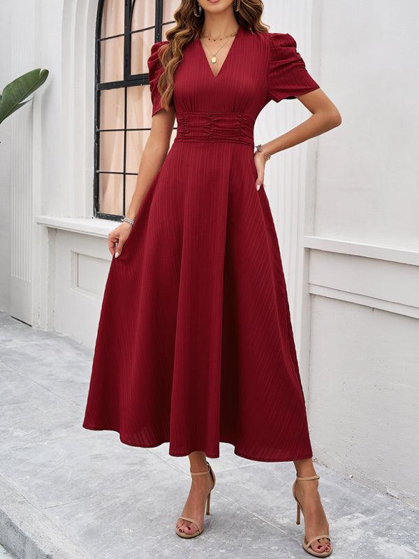 Midi Jurk met V-hals en Kapmouwtjes - Midi Dresses - Jurkjes.co