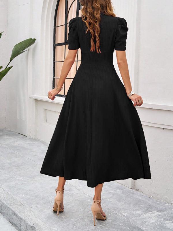 Midi Jurk met V-hals en Kapmouwtjes - Midi Dresses - Jurkjes.co