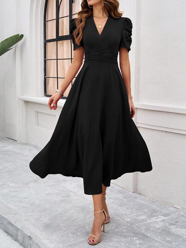 Midi Jurk met V-hals en Kapmouwtjes - Midi Dresses - Jurkjes.co