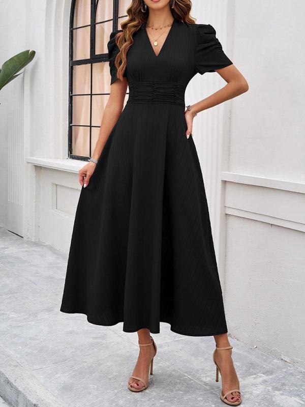 Midi Jurk met V-hals en Kapmouwtjes - Midi Dresses - Jurkjes.co