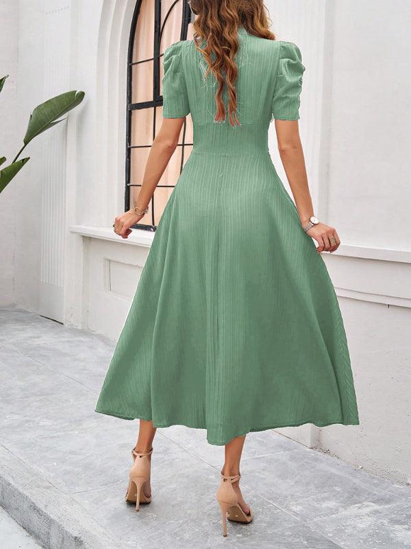 Midi Jurk met V-hals en Kapmouwtjes - Midi Dresses - Jurkjes.co