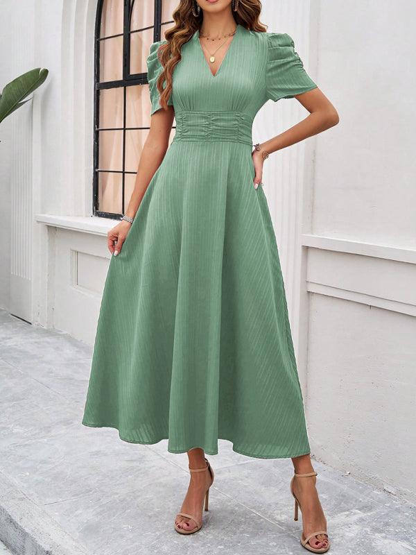 Midi Jurk met V-hals en Kapmouwtjes - Midi Dresses - Jurkjes.co