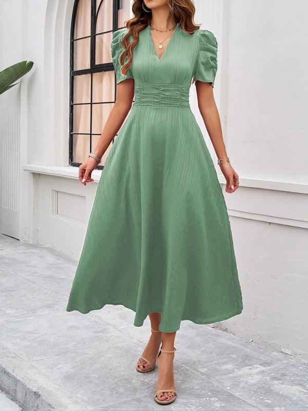 Midi Jurk met V-hals en Kapmouwtjes - Midi Dresses - Jurkjes.co
