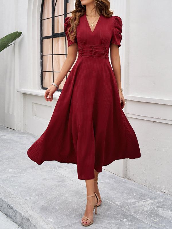 Midi Jurk met V-hals en Kapmouwtjes - Midi Dresses - Jurkjes.co