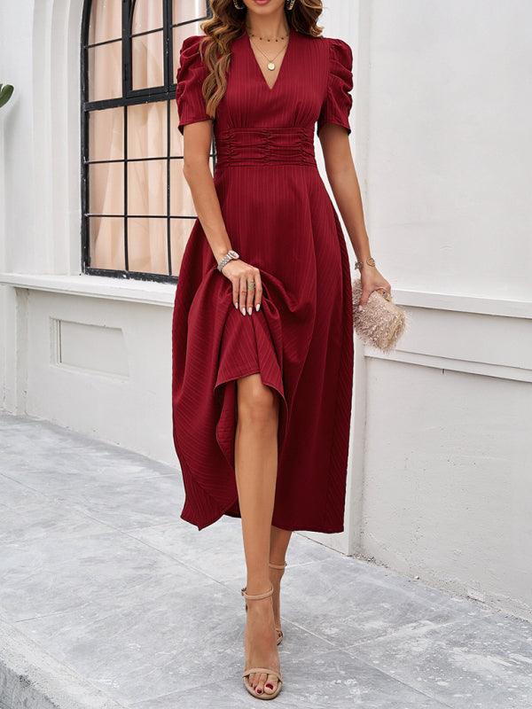 Midi Jurk met V-hals en Kapmouwtjes - Midi Dresses - Jurkjes.co