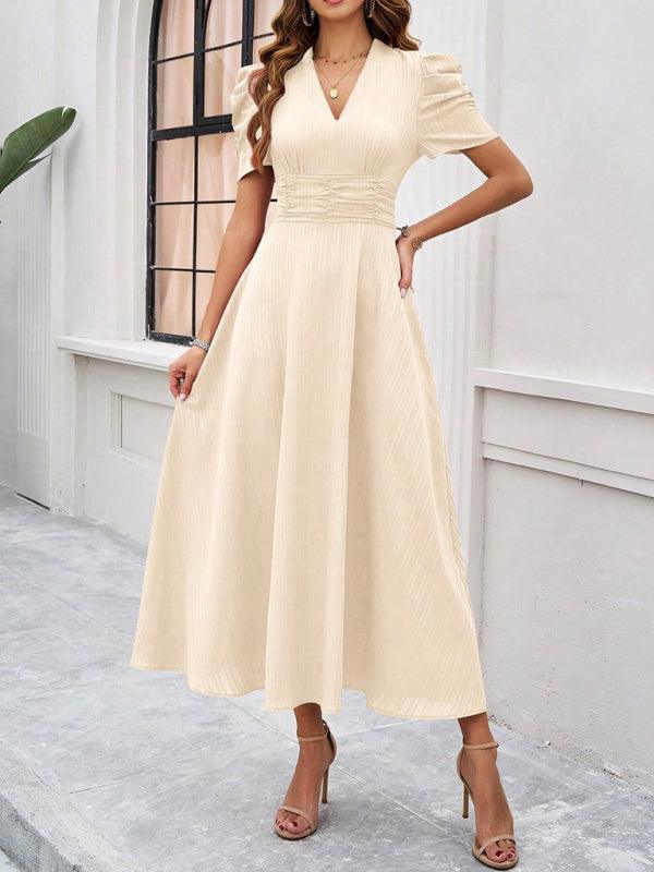 Midi Jurk met V-hals en Kapmouwtjes - Midi Dresses - Jurkjes.co