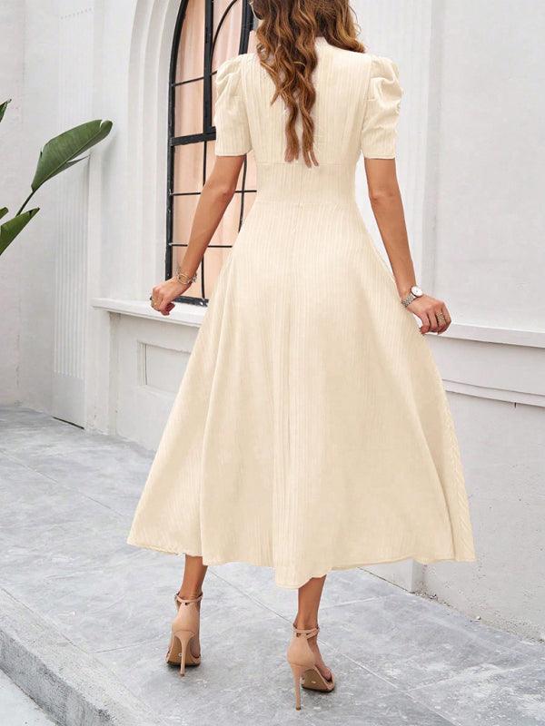 Midi Jurk met V-hals en Kapmouwtjes - Midi Dresses - Jurkjes.co