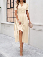 Midi Jurk met V-hals en Kapmouwtjes - Midi Dresses - Jurkjes.co