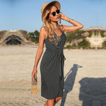 Midi Jurk met V-hals en Knoopdetail - Maxi Dresses - Jurkjes.co