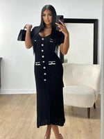 Midi Jurk met V-hals en Knoopdetails - Maxi Dresses - Jurkjes.co