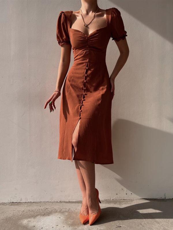 Midi Jurk met V-hals en Knoopdetails - Maxi Dresses - Jurkjes.co