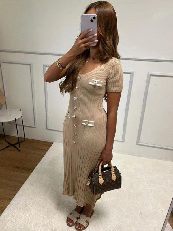 Midi Jurk met V-hals en Knoopdetails - Maxi Dresses - Jurkjes.co
