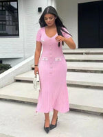 Midi Jurk met V-hals en Knoopdetails - Maxi Dresses - Jurkjes.co