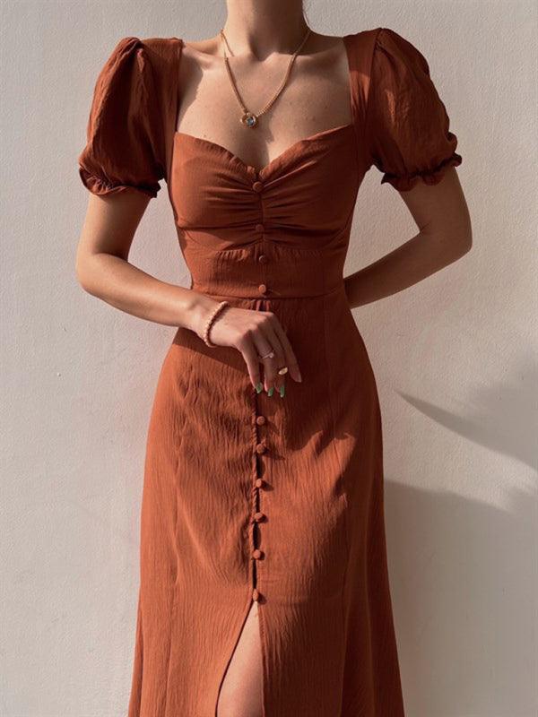 Midi Jurk met V-hals en Knoopdetails - Maxi Dresses - Jurkjes.co