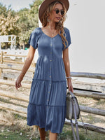 Midi Jurk met V-hals en Knoopsluiting - Maxi Dresses - Jurkjes.co