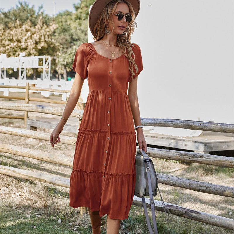 Midi Jurk met V-hals en Knoopsluiting - Maxi Dresses - Jurkjes.co