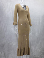 Midi Jurk met V-hals en Knoopsluiting - Maxi Dresses - Jurkjes.co