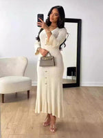 Midi Jurk met V-hals en Knoopsluiting - Maxi Dresses - Jurkjes.co