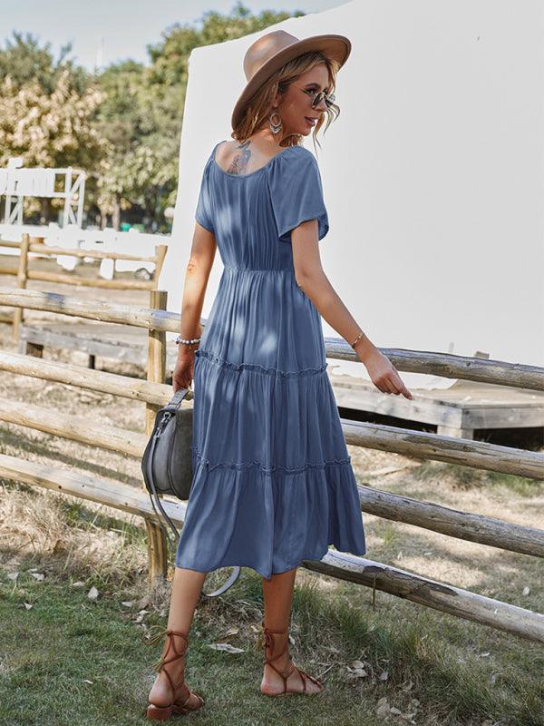 Midi Jurk met V-hals en Knoopsluiting - Maxi Dresses - Jurkjes.co