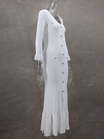 Midi Jurk met V-hals en Knoopsluiting - Maxi Dresses - Jurkjes.co