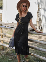 Midi Jurk met V-hals en Knoopsluiting - Maxi Dresses - Jurkjes.co