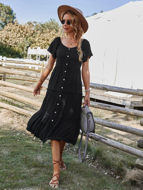 Midi Jurk met V-hals en Knoopsluiting - Maxi Dresses - Jurkjes.co