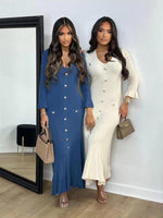 Midi Jurk met V-hals en Knoopsluiting - Maxi Dresses - Jurkjes.co