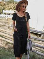 Midi Jurk met V-hals en Knoopsluiting - Maxi Dresses - Jurkjes.co